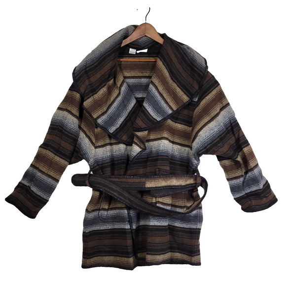 Vtg Chicos Overcoat Wool Robe Lagenlook Aztec Western Native Cottagecore Hooded - Picture 1 of 16